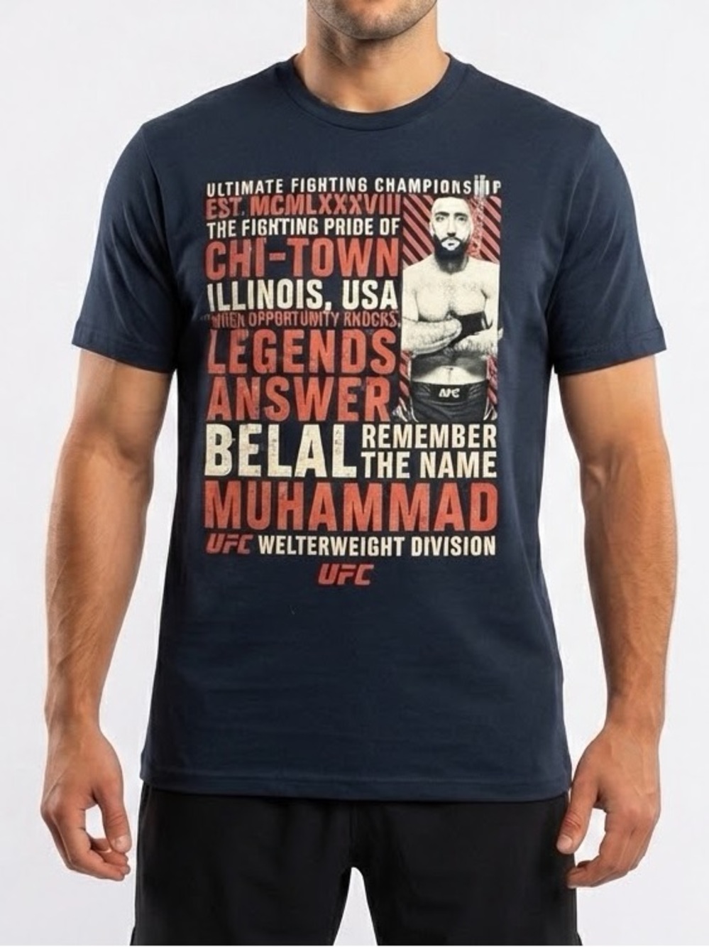 NWT UFC Belal Muhammad “Remember The Name” Navy Tee Size Large